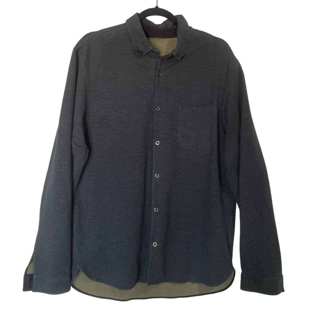 LULULEMON Shirt Mens L Street Lite Jersey Button Up Stretch Cotton Gray